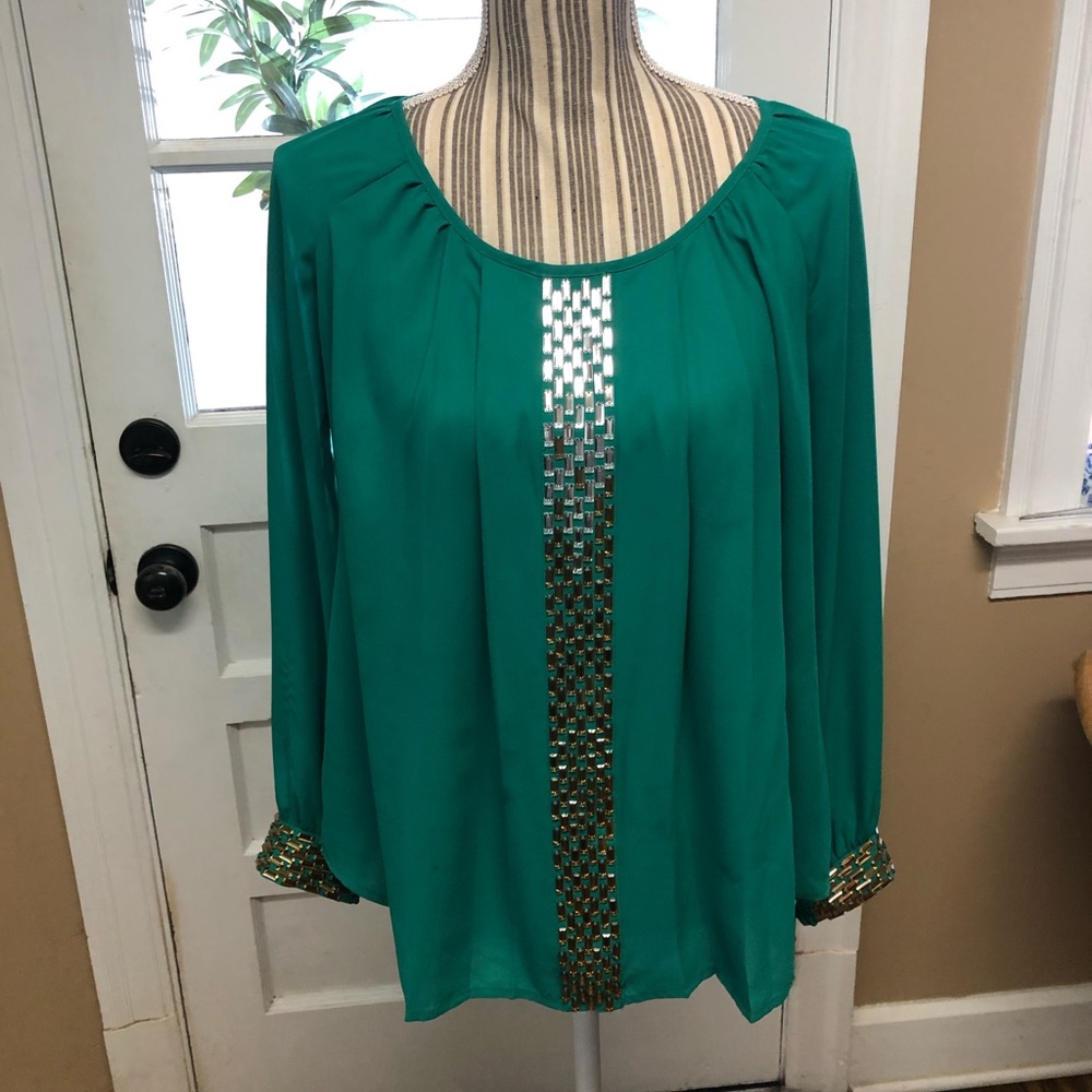 Alfani green embellished blouse